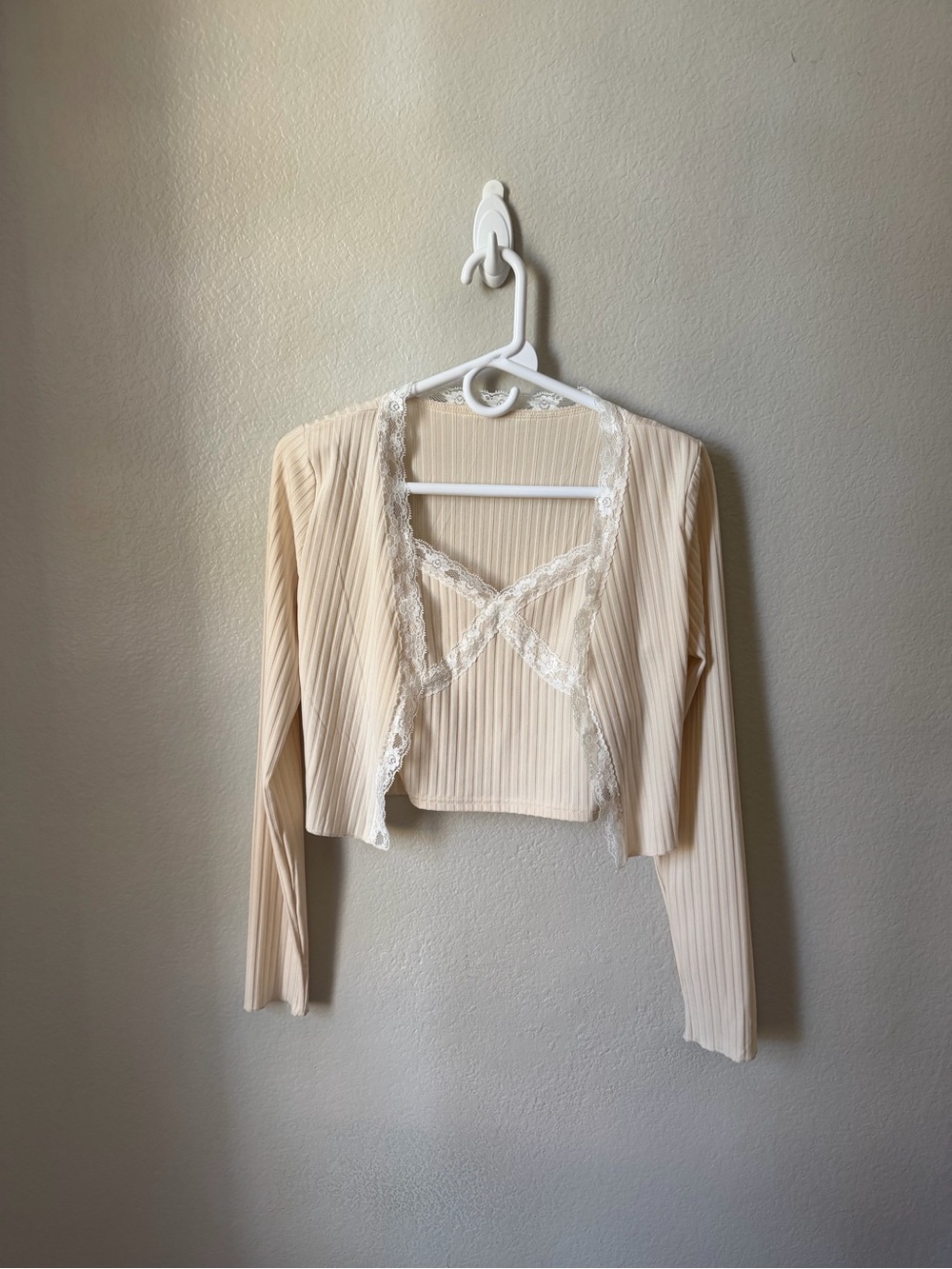 SHEIN Cropped Cream Two Piece Tank and Cardigan Set- Medium